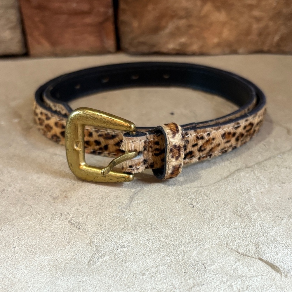Leopard Print Belt with Gold Buckle